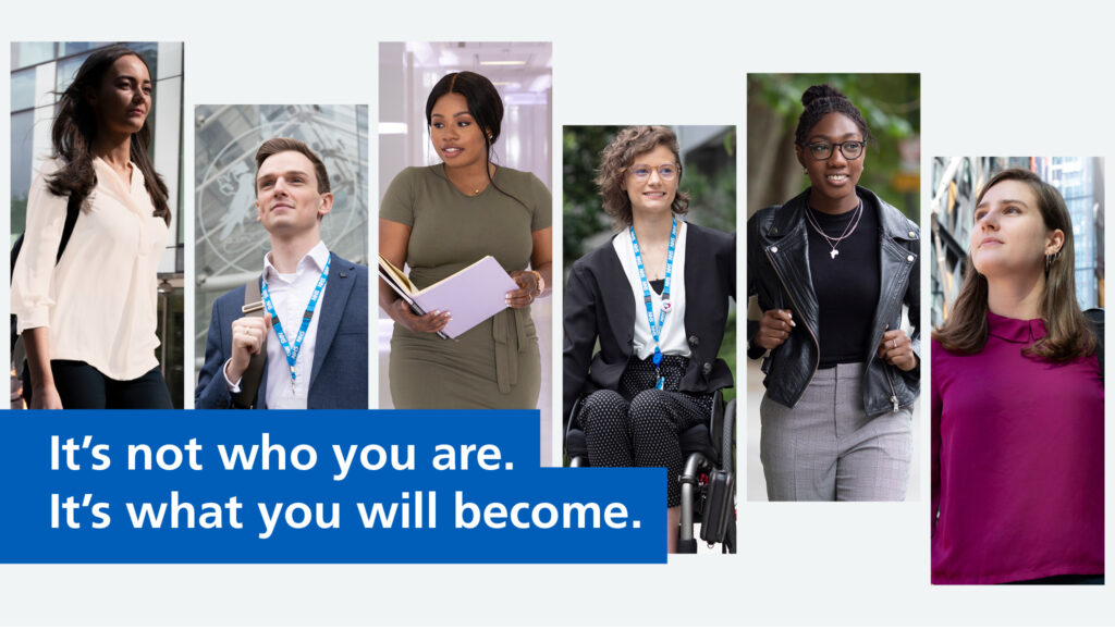 Image showing 6 people with text "It's not who you are.  It's what you will become".